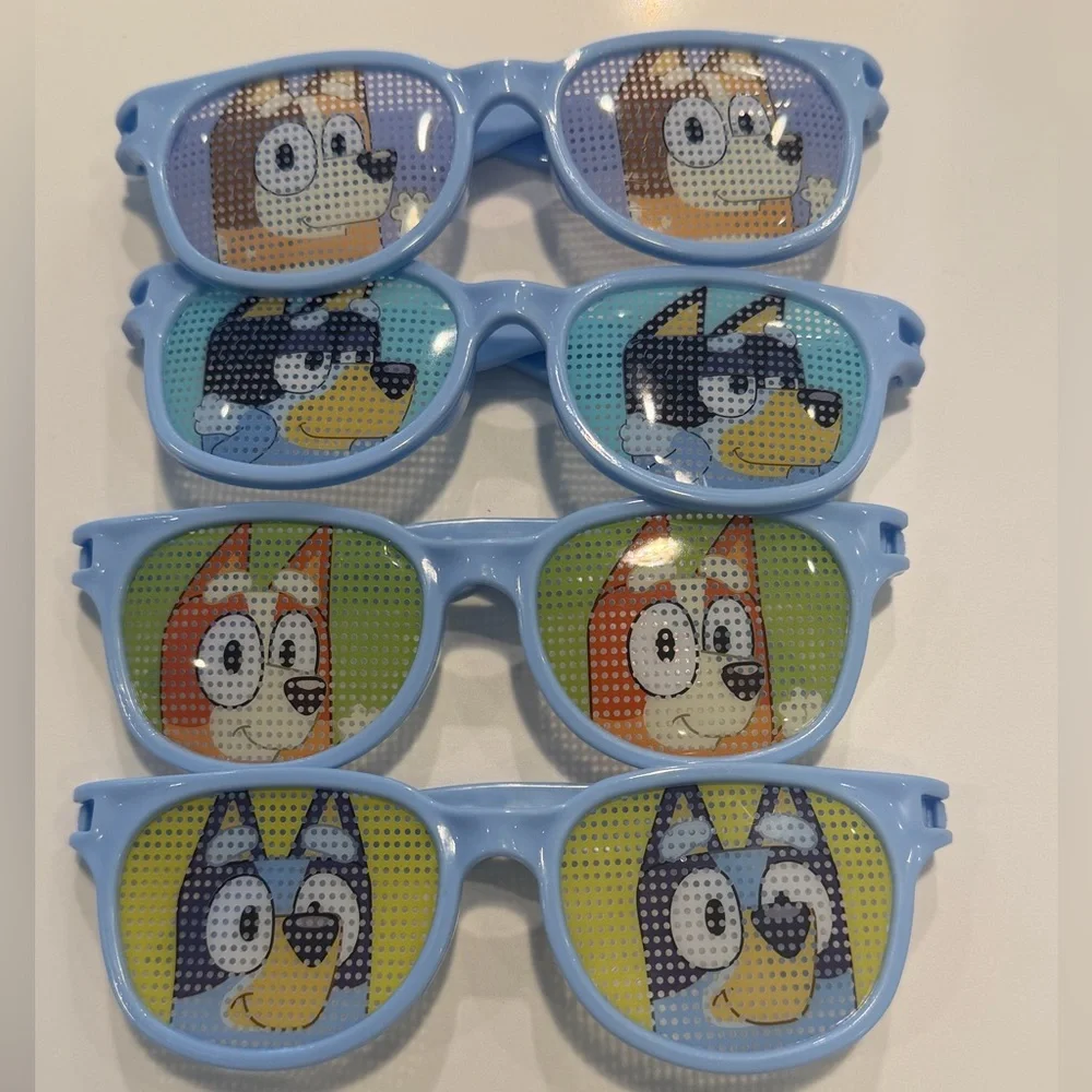 Set of 4 Bluey Party Sunglasses - Light Blue Cartoon Character Lenses